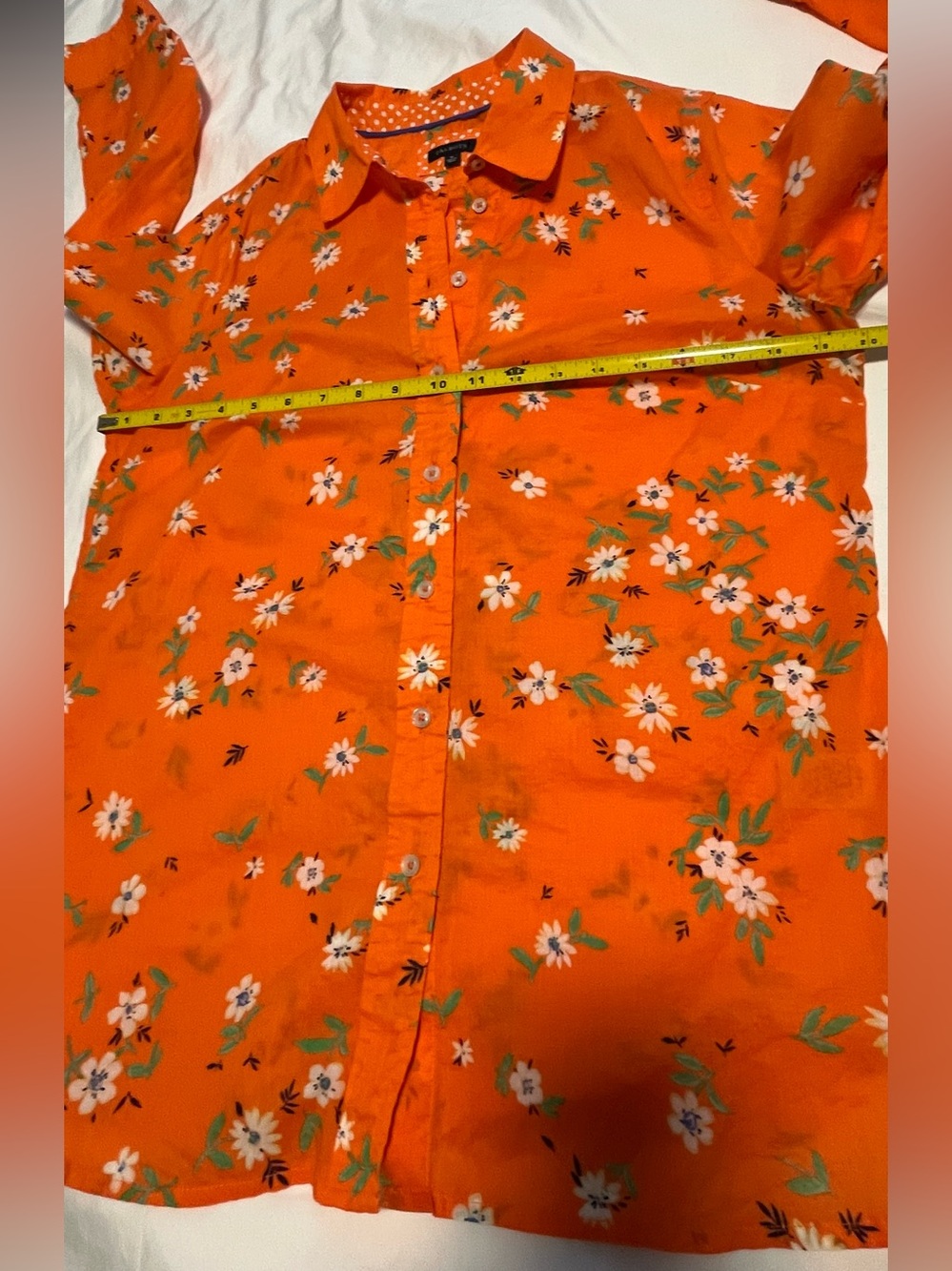 TALBOTS Women’s Cotton Orange Floral Lively Ditsy BD LS Top Shirt Size M - Picture 14 of 16
